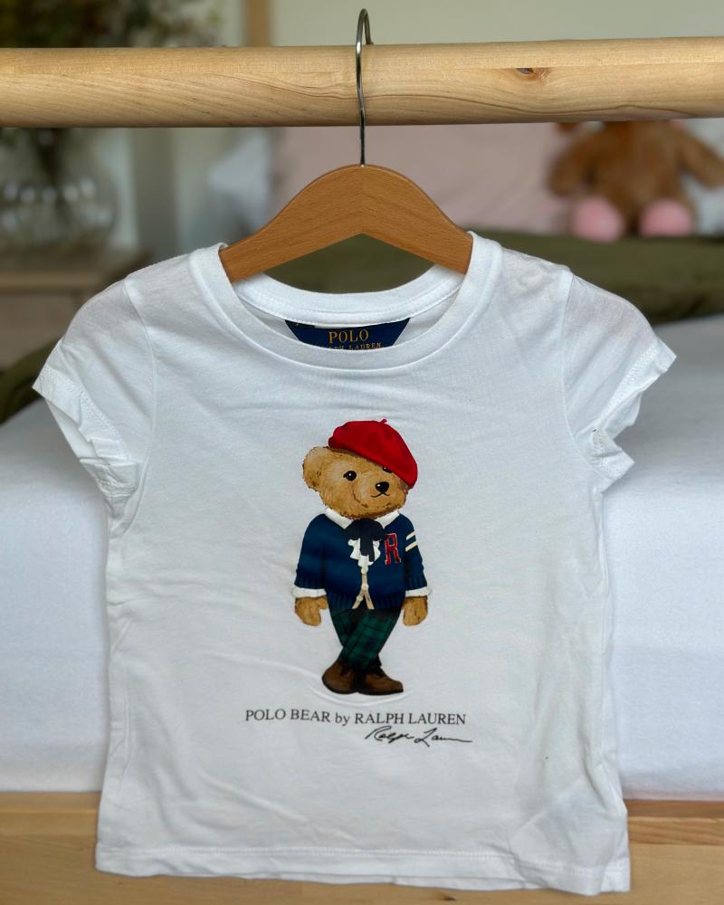 Children's t-shirt Ralph Lauren white with a teddy bear