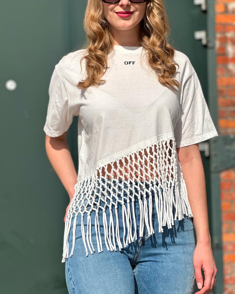 Women's T-shirt Off White with fringes