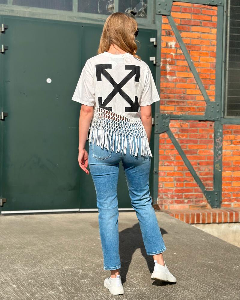 Women's T-shirt Off White with fringes