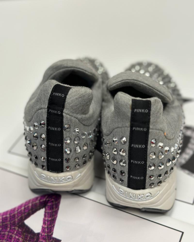 Pinko women's sneakers gray with rhinestones