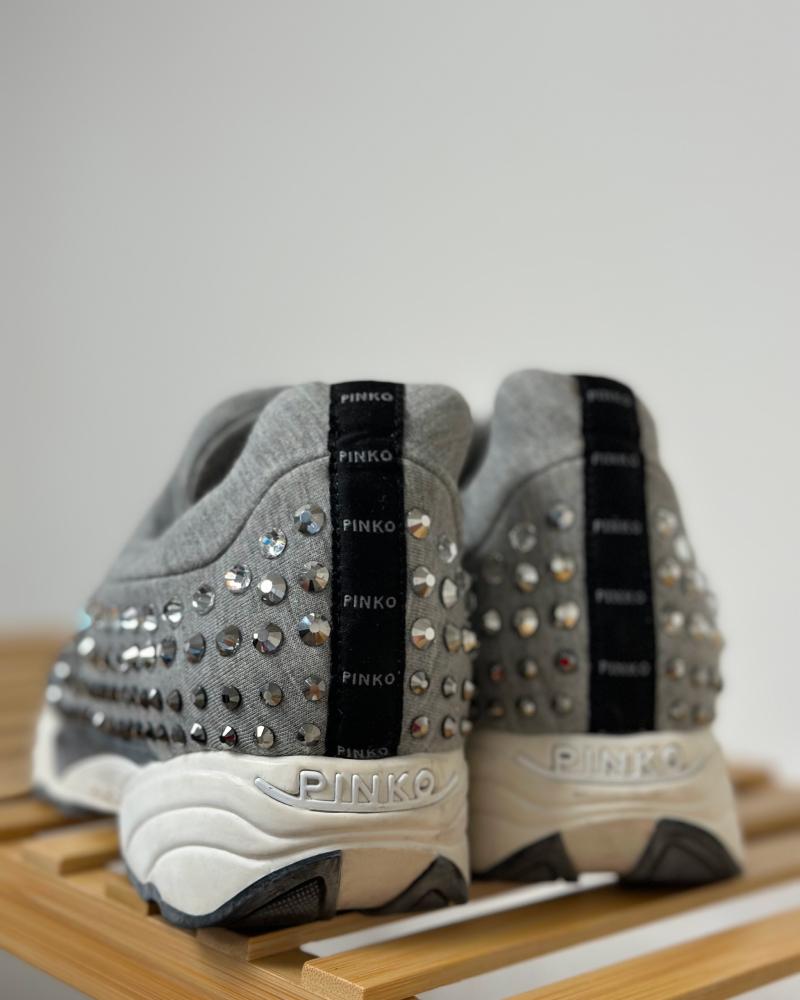 Pinko women's sneakers gray with rhinestones