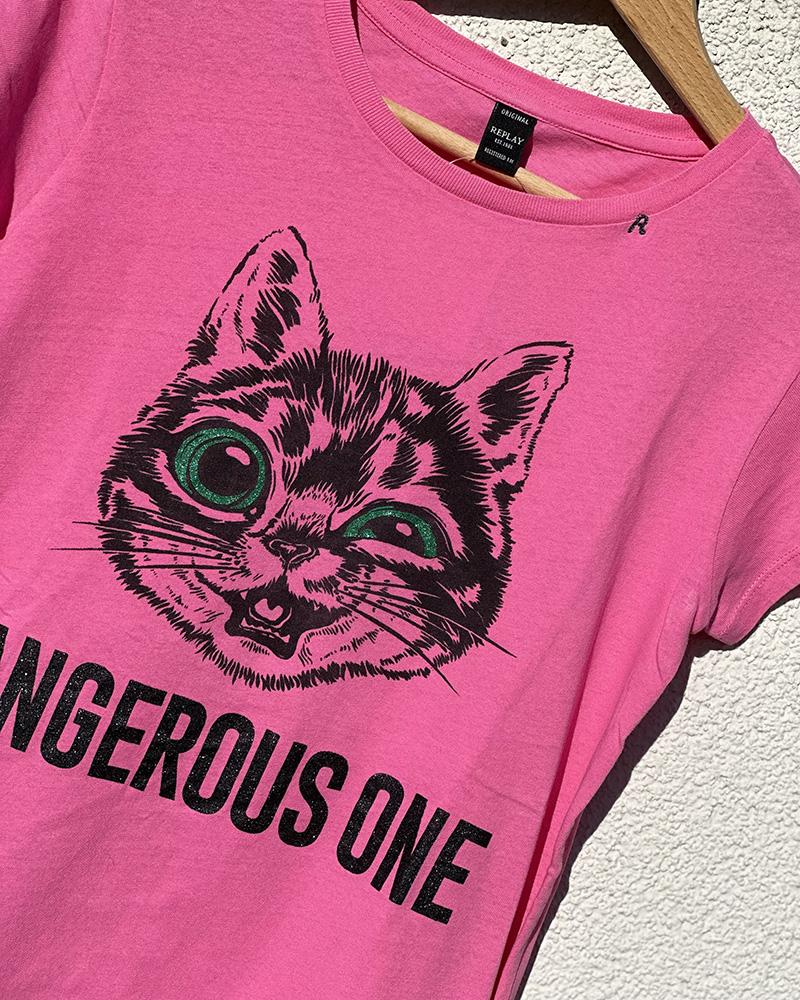 Children's t-shirt Replay pink with a cat