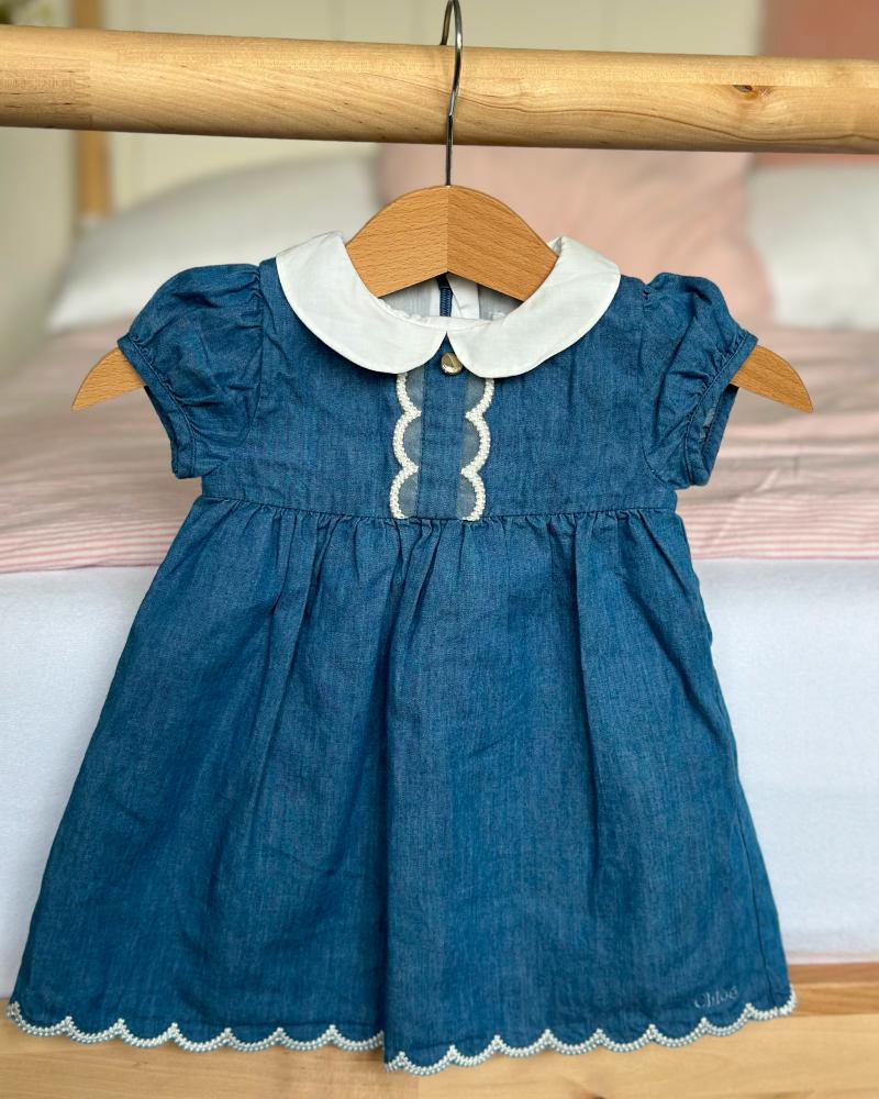 Children's dress Chloé blue + white hat