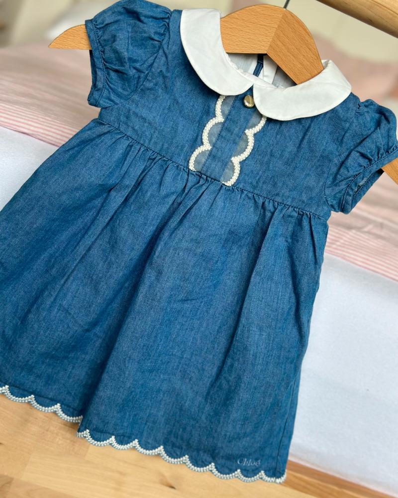 Children's dress Chloé blue + white hat