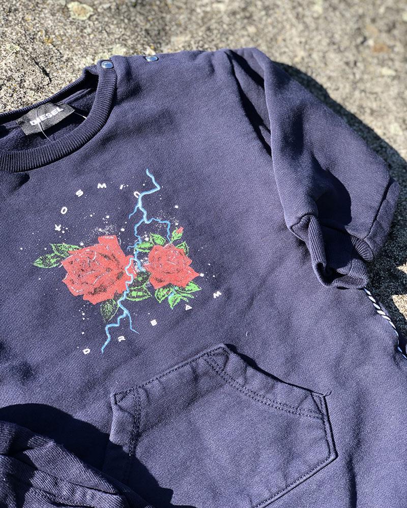 Diesel children's sweatshirt dark blue with a rose