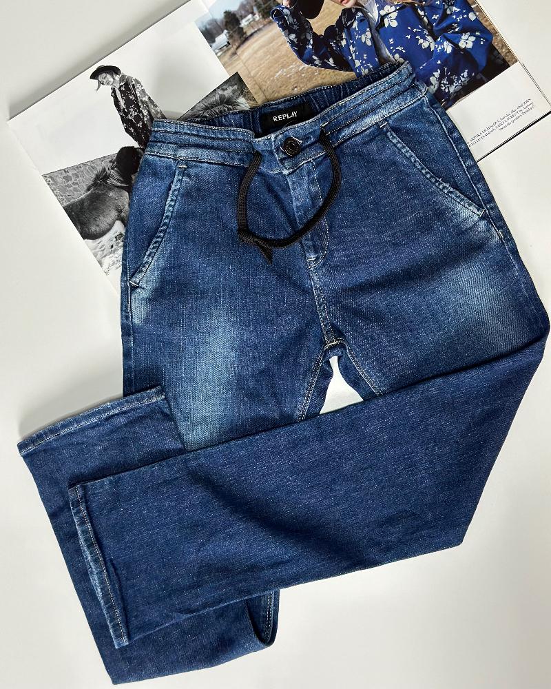 Replay children's blue jeans with a drawstring at the waist 