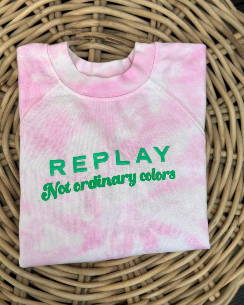 Sweatshirt for children Replay pink with green inscription