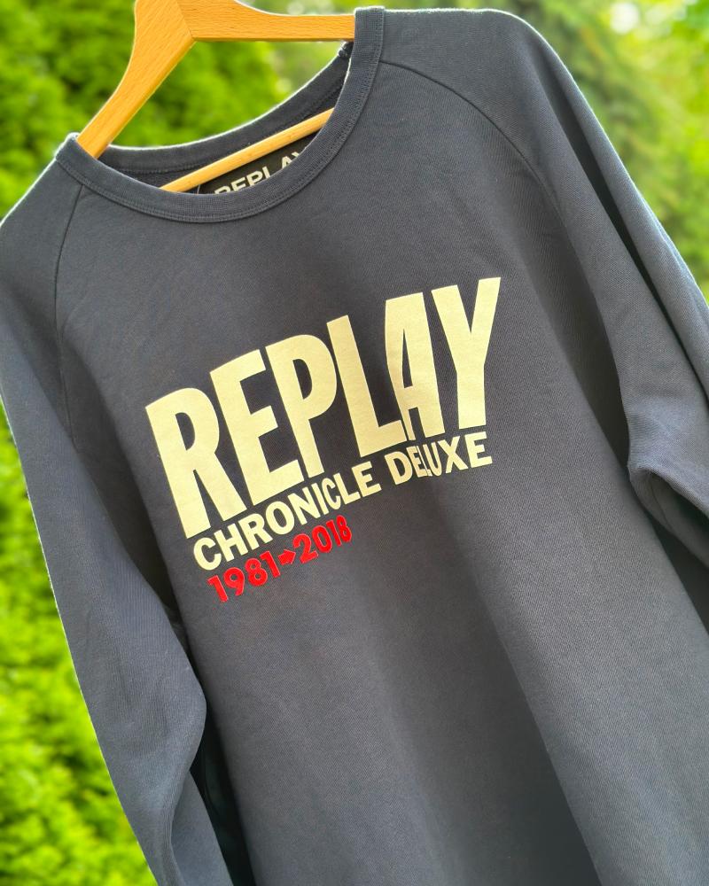 Replay men's blue sweatshirt with white lettering 