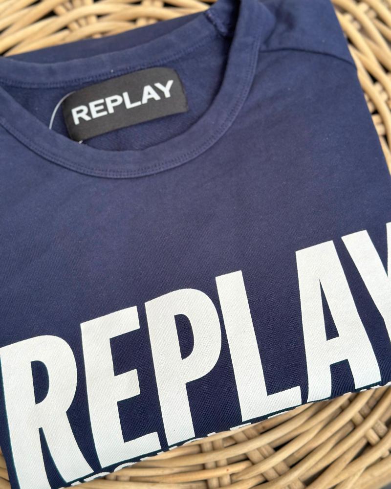 Replay men's blue sweatshirt with white lettering 