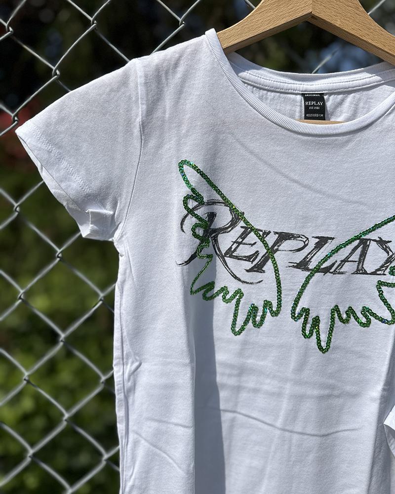 Replay children's T-shirt white with green wings