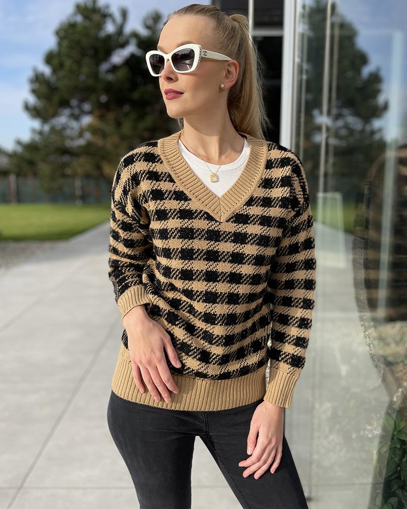 Women's sweater Pinko black-brown with a neckline