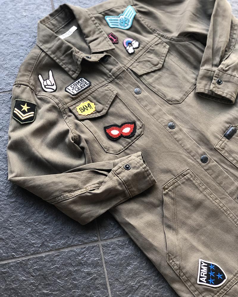 Replay khaki children's shirt with patches