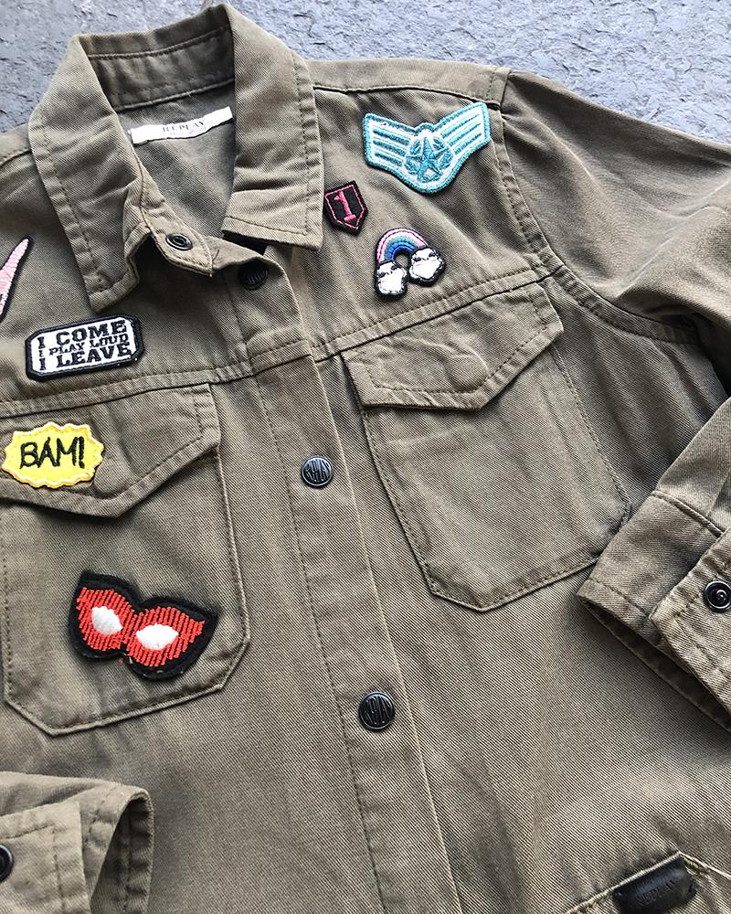 Replay khaki children's shirt with patches