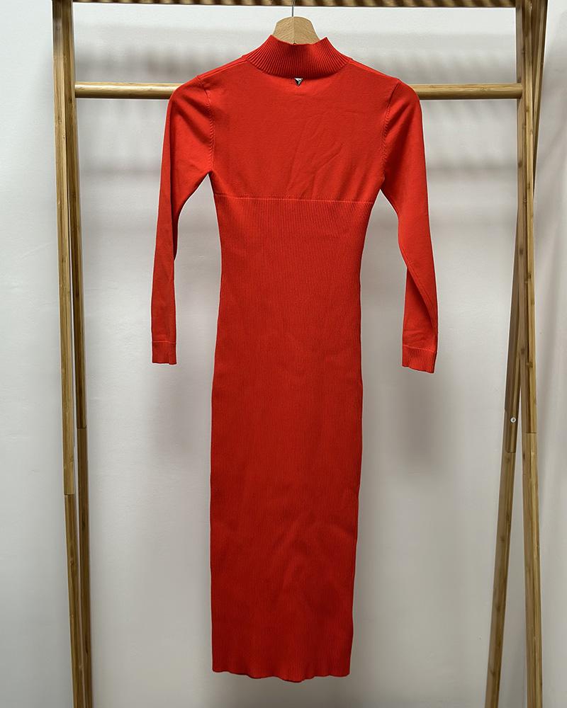 Women's Guess red knitted dress with stand-up collar