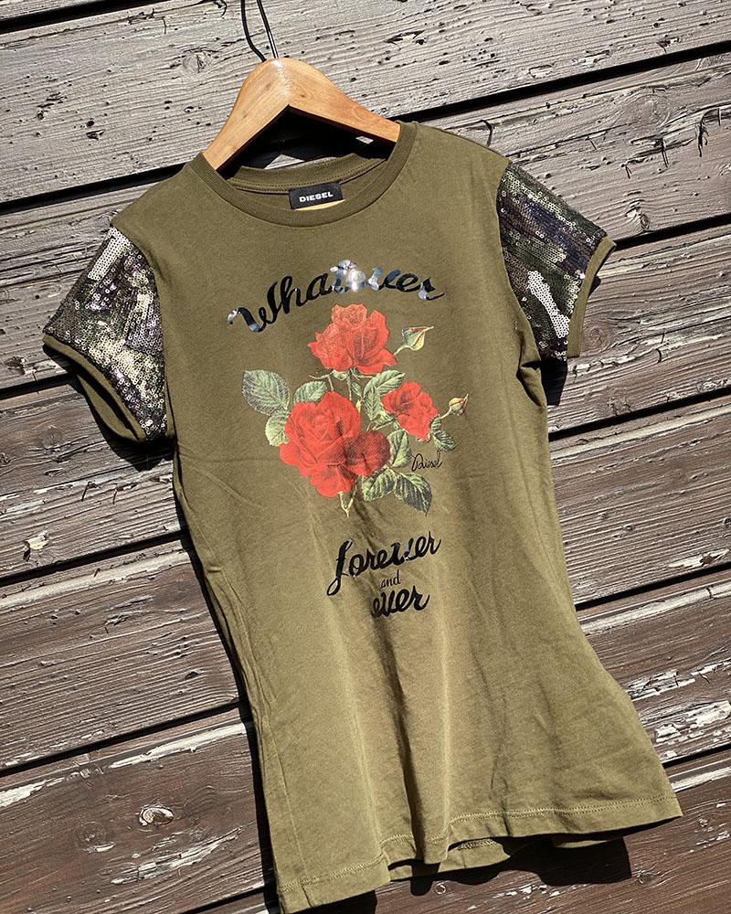 T-shirt for children Diesel khaki with rose