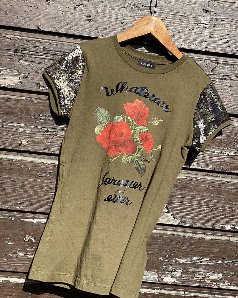 T-shirt for children Diesel khaki with rose