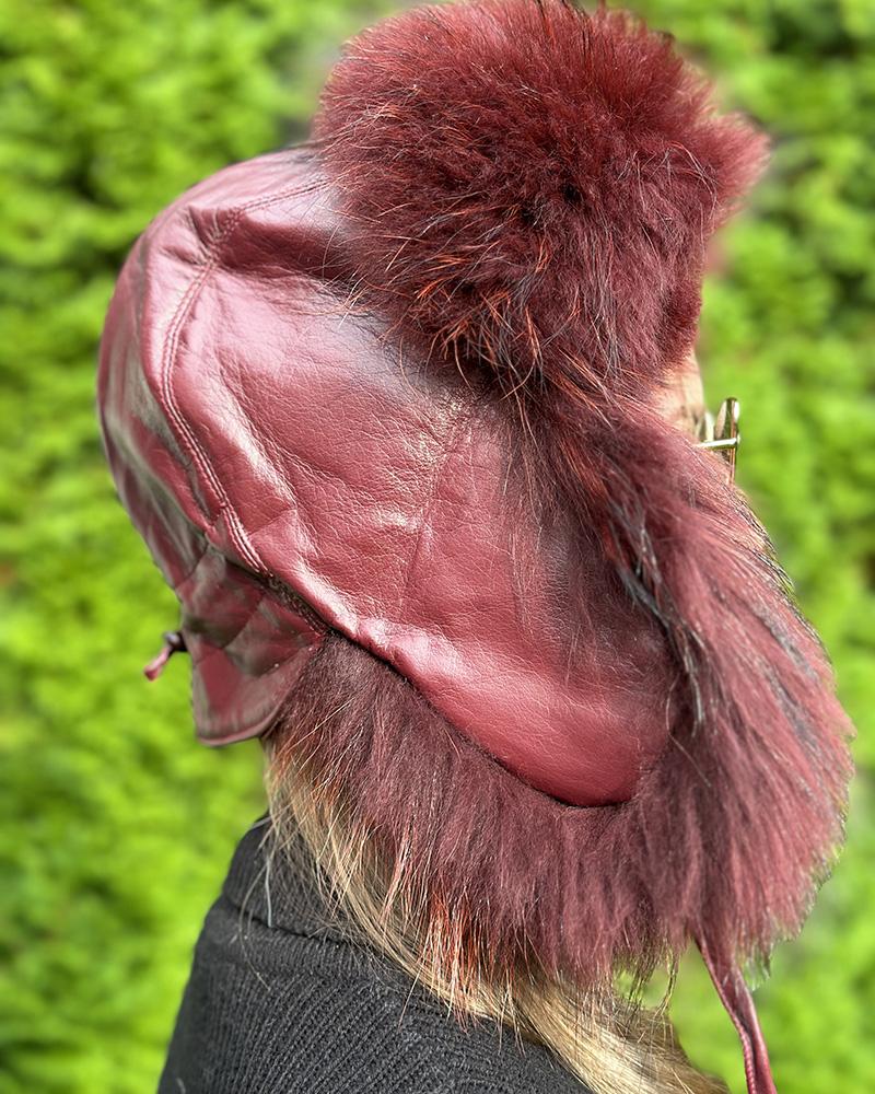 Women's ear muff Kara wine red with fur 