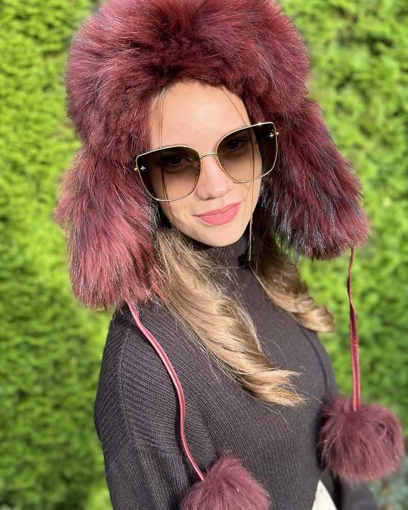 Women's ear muff Kara wine red with fur 