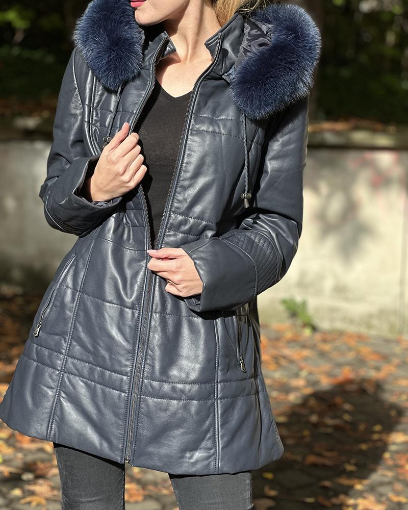 Women's coat Kara blue with fur