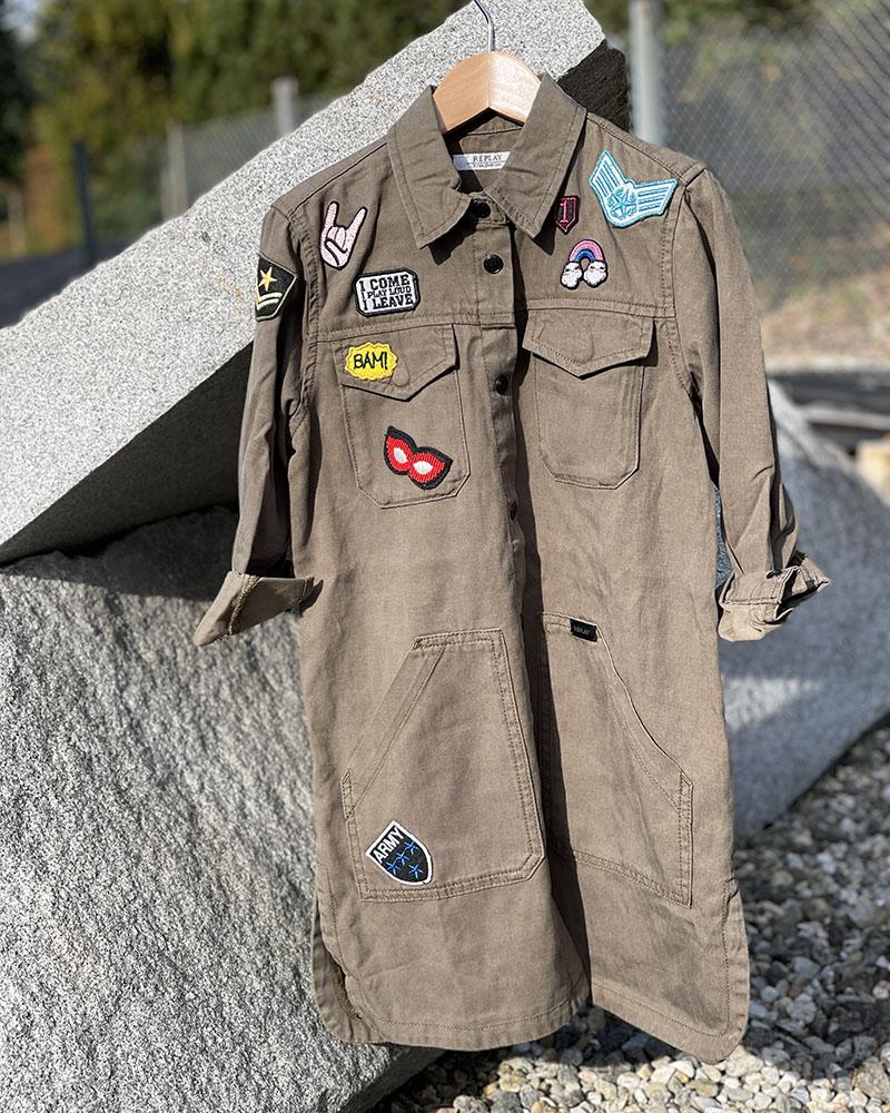 Replay khaki children's shirt with patches