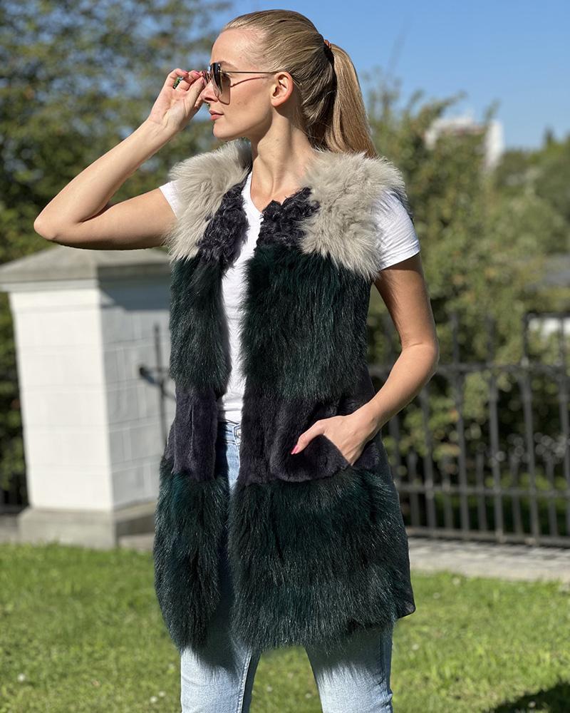 Women's vest Pinko long colorful with artificial fur