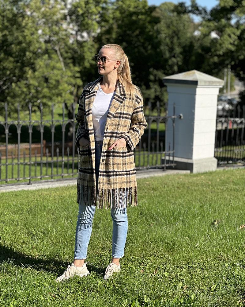 Pinko women's wool blend coat with fringes