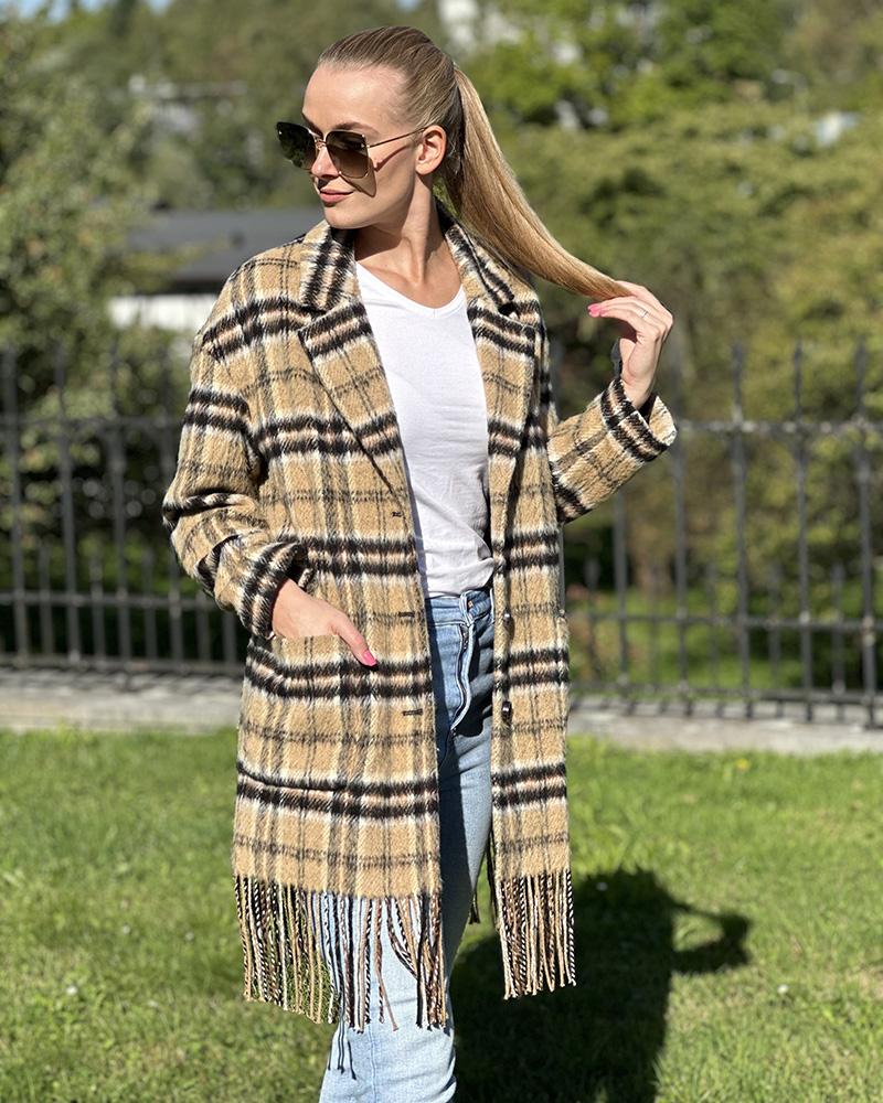 Pinko women's wool blend coat with fringes